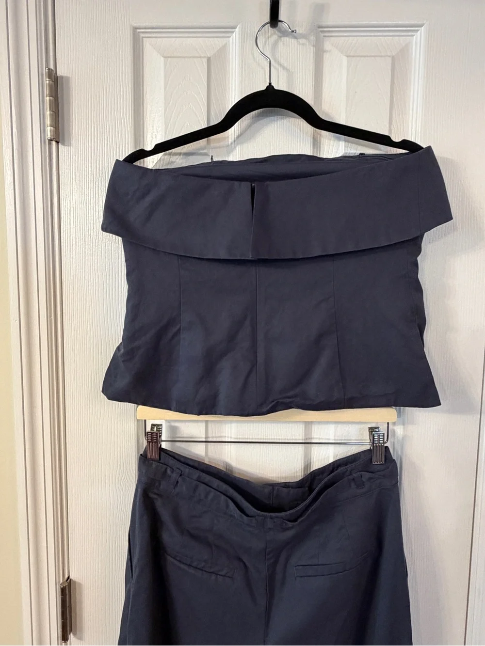 LOFT Versa Pure Spun Navy Off-the-Shoulder Top & Wide Leg Pants Set Size 6 | NWT